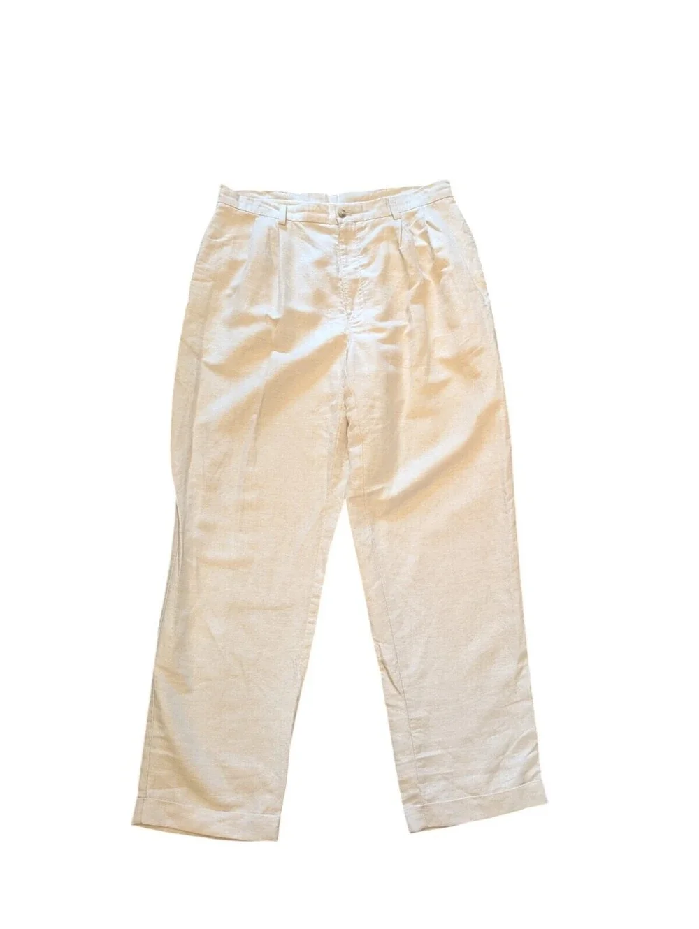 Roundtree & Yorke Mens 36x32 Linen Cotton Dress Pants Khaki Flat Front